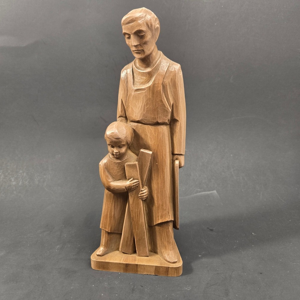 Vintage St Joseph & Child Jesus Faux Wood Resin Statue Figurine Catholic Art